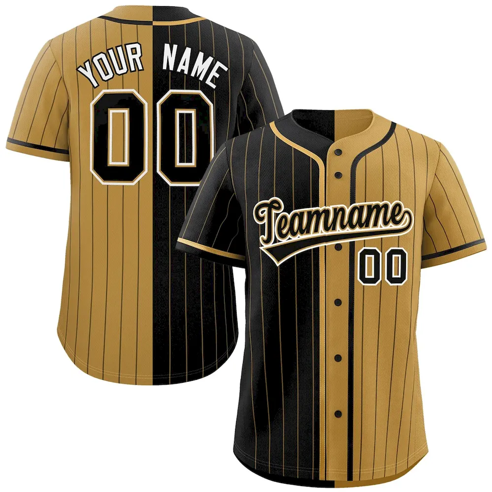 Custom Black Old Gold Two Tone Striped Fashion Authentic Baseball Jersey