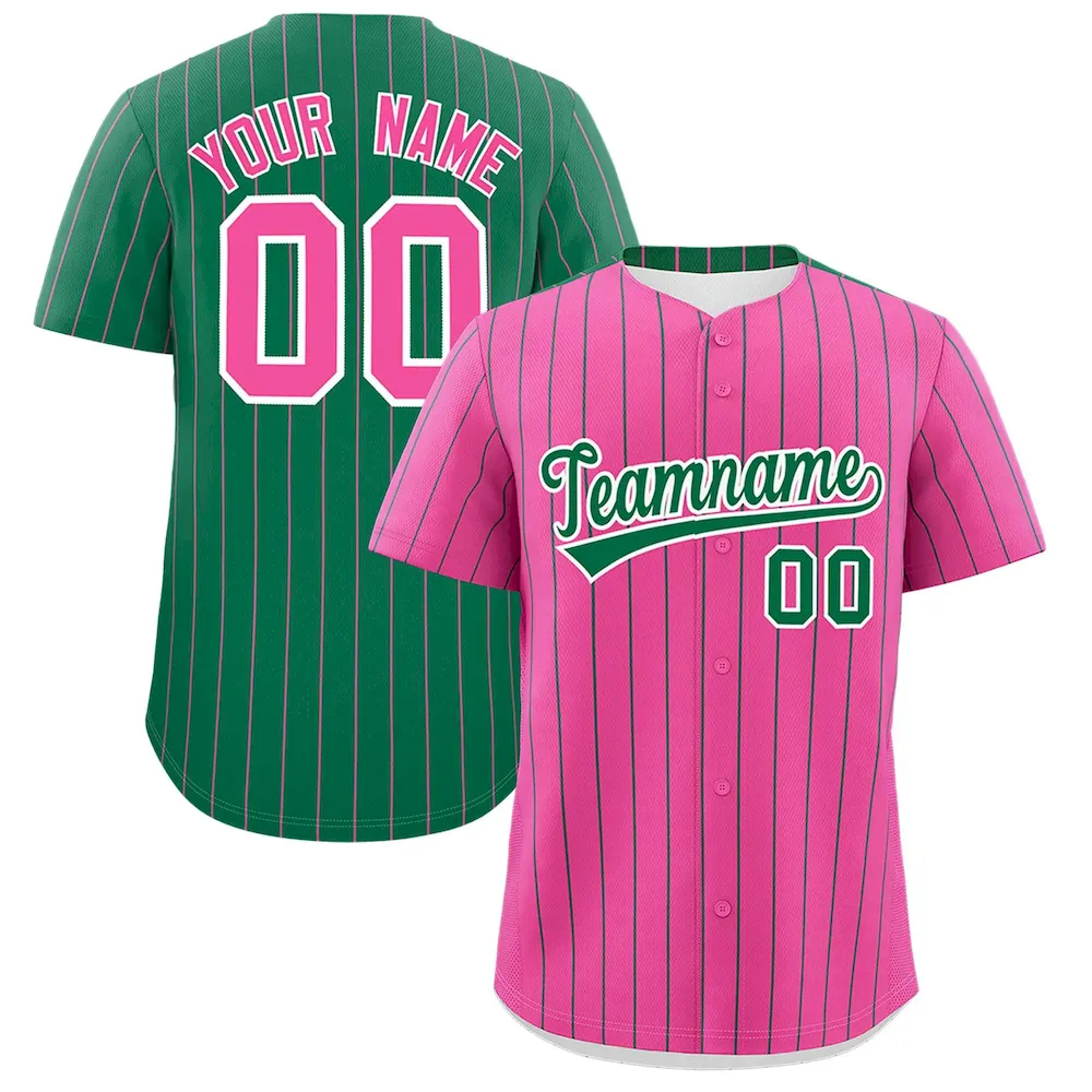 Custom Pink Kelly Green Pinstripe Personalized Two-Tone Authentic Baseball Jersey