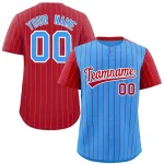 Custom Powder Blue Red Pinstripe Personalized Raglan Sleeves Authentic Baseball Jersey