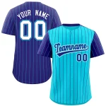 Custom Sky Blue Pink Pinstripe Personalized Raglan Sleeves Authentic Baseball Jersey