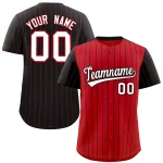 Custom Red Black Pinstripe Personalized Raglan Sleeves Authentic Baseball Jersey