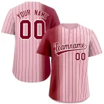 Custom Light Pink Crimson Pinstripe Personalized Gradient Authentic Baseball Jersey