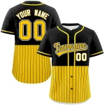 Custom Black Gold Personalized Half Stripe Design Authentic Baseball Jersey