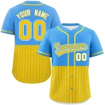 Custom Powder Blue Crimson Personalized Half Stripe Design Authentic Baseball Jersey