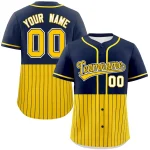Custom Navy Gold Personalized Half Stripe Design Authentic Baseball Jersey