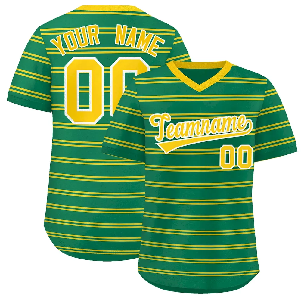 Custom Kelly Green Gold Personalized Horizontal Stripe Authentic Pullover Baseball Jersey