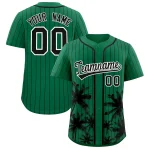 Custom Kelly Green Black Pinstripe Coconut Tree Pattern Authentic Baseball Jersey