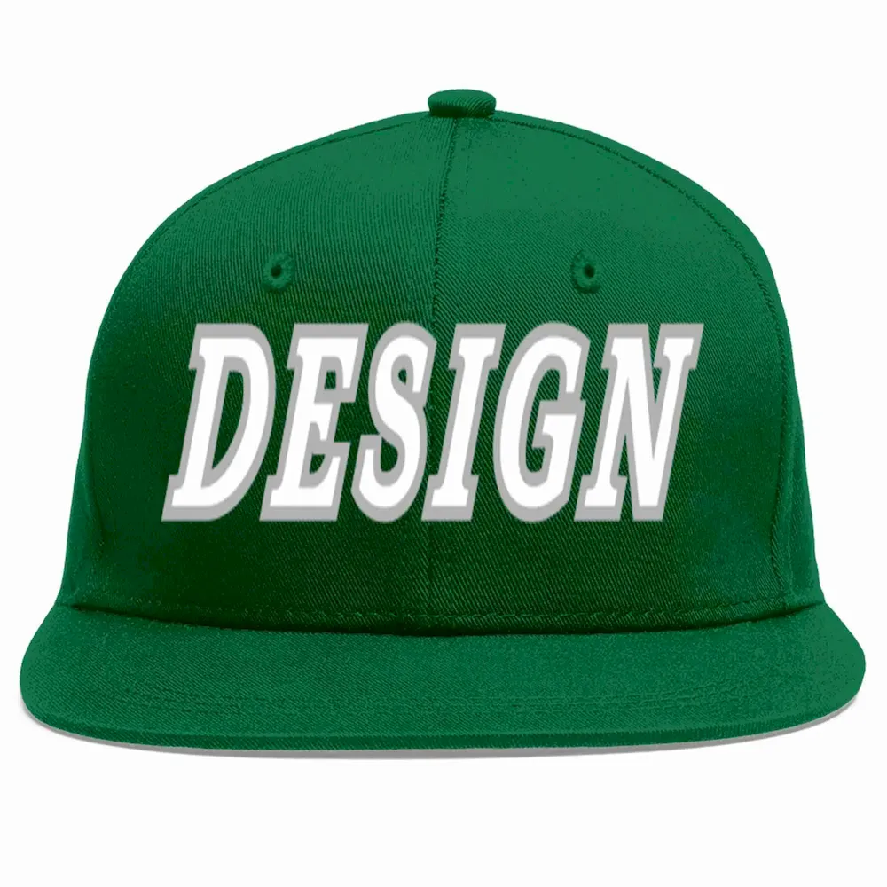 Custom Green White-Gray Flat Eaves Sport Baseball Cap Design for Men/Women/Youth