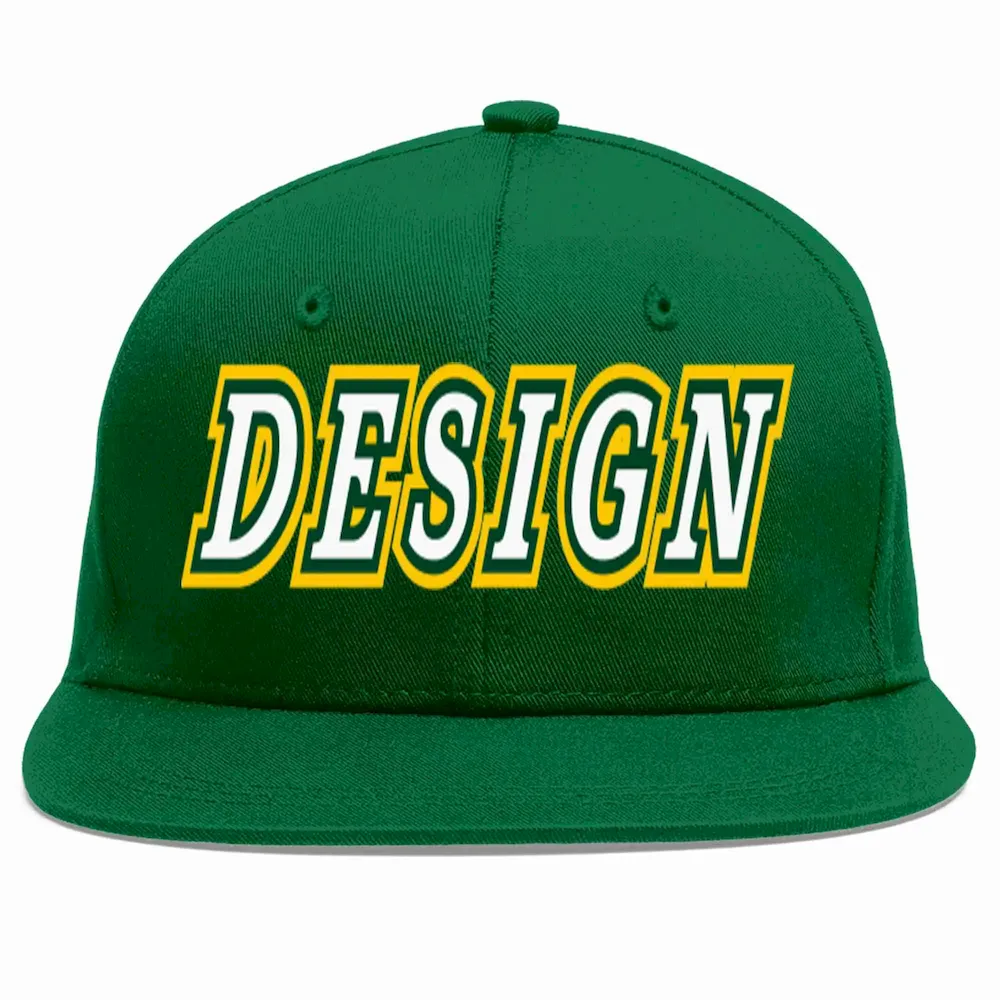 Custom Green White-Kelly Green Flat Eaves Sport Baseball Cap Design for Men/Women/Youth