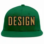 Custom Green Old Gold-Black Flat Eaves Sport Baseball Cap Design for Men/Women/Youth