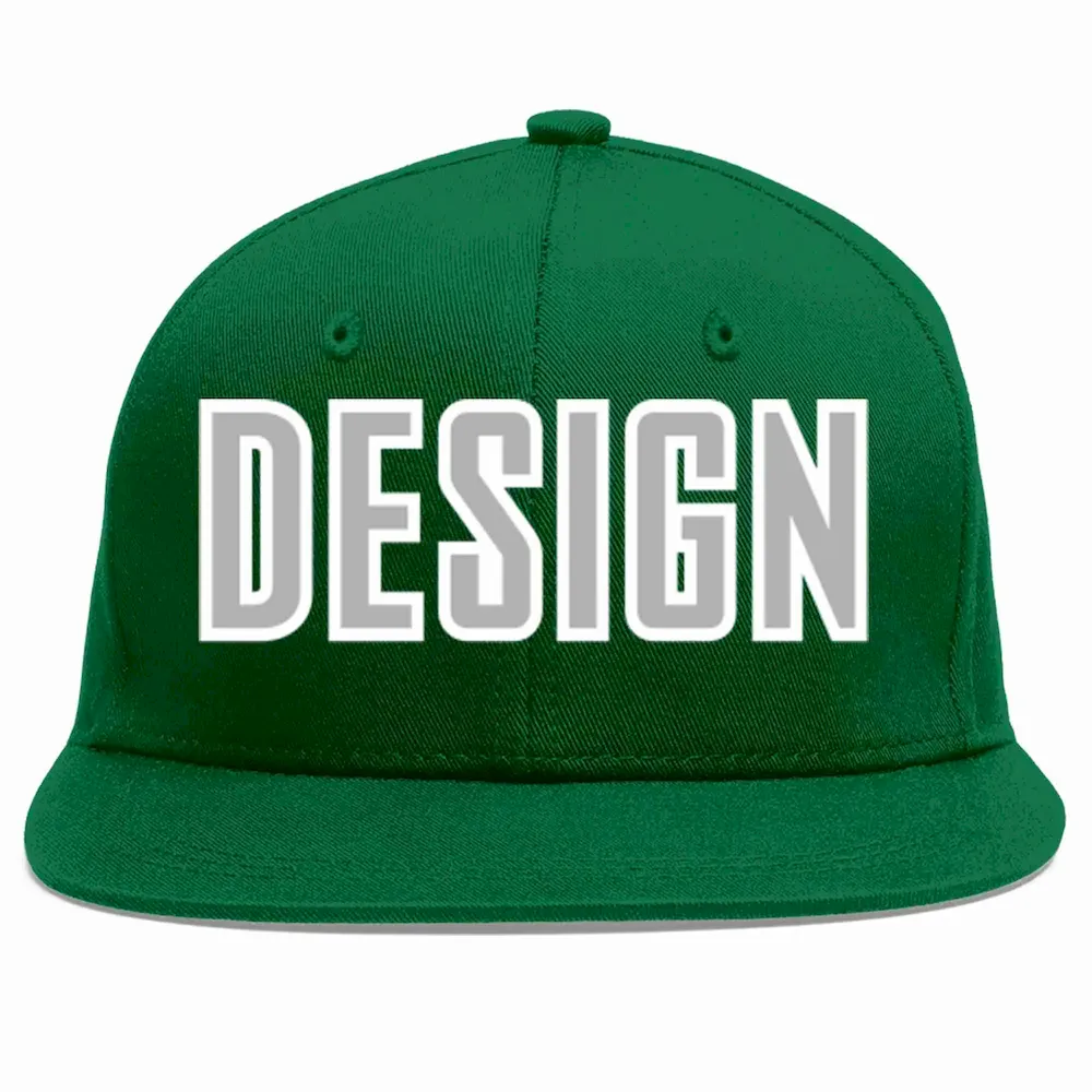 Custom Green Gray-White Flat Eaves Sport Baseball Cap Design for Men/Women/Youth