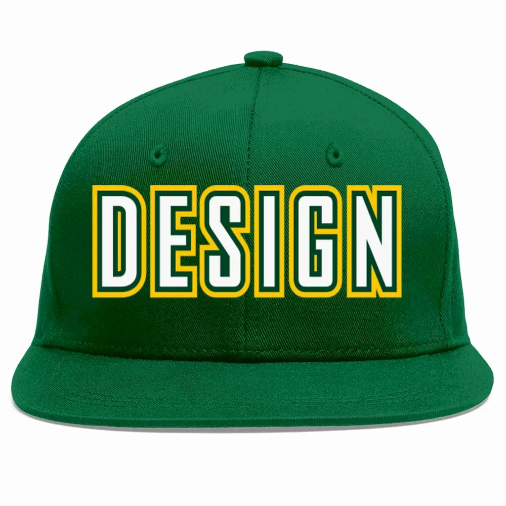 Custom Green White-Kelly Green Flat Eaves Sport Baseball Cap Design for Men/Women/Youth