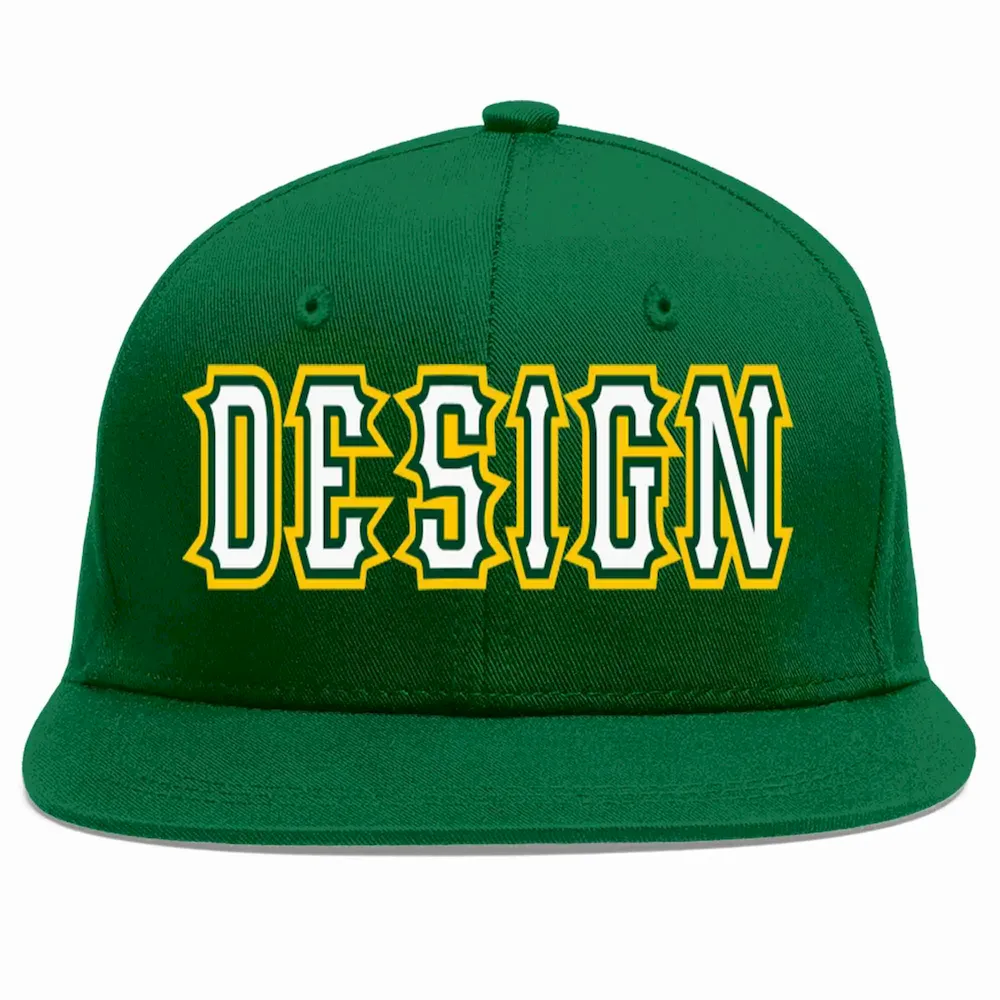 Custom Green White-Kelly Green Flat Eaves Sport Baseball Cap Design for Men/Women/Youth