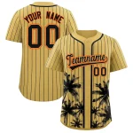 Custom Old Gold Black Pinstripe Coconut Tree Pattern Authentic Baseball Jersey