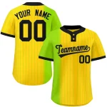 Custom Neon Green Gold Gradient Stripe Fashion Authentic Two-Button Baseball Jersey