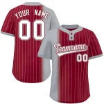Custom Khaki Crimson Gradient Stripe Fashion Authentic Two-Button Baseball Jersey
