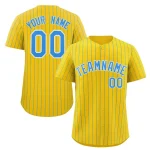 Custom Gold Powder Blue-White Stripe Fashion Authentic Baseball Jersey
