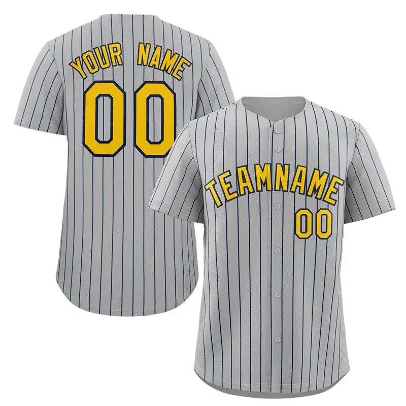 Custom Gray Gold-Navy Stripe Fashion Authentic Baseball Jersey