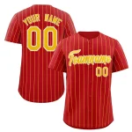 Custom Red Black-Yellow Stripe Fashion Authentic Baseball Jersey