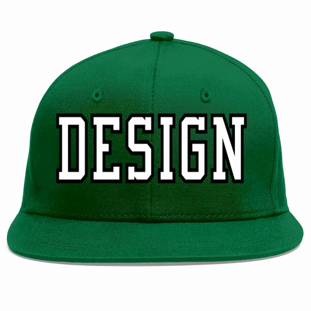 Custom Green Gray-White Flat Eaves Sport Baseball Cap Design for Men/Women/Youth