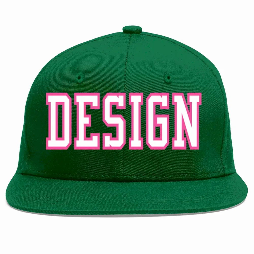 Custom Green White-Pink Flat Eaves Sport Baseball Cap Design for Men/Women/Youth