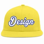 Custom Light Gold White-Royal Flat Eaves Sport Baseball Cap Design for Men/Women/Youth
