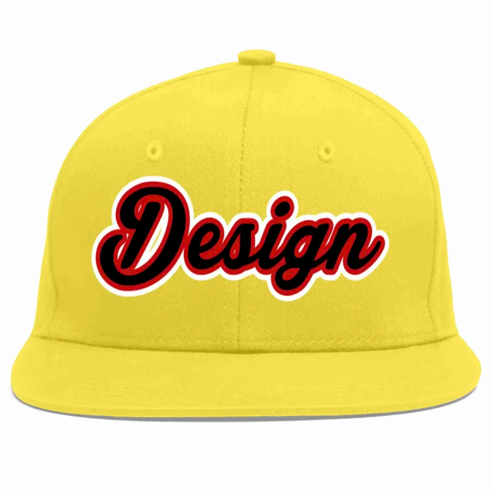 Custom Light Gold Black-Red Flat Eaves Sport Baseball Cap Design for Men/Women/Youth