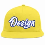 Custom Light Gold White-Royal Flat Eaves Sport Baseball Cap Design for Men/Women/Youth
