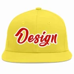 Custom Light Gold Red-White Flat Eaves Sport Baseball Cap Design for Men/Women/Youth