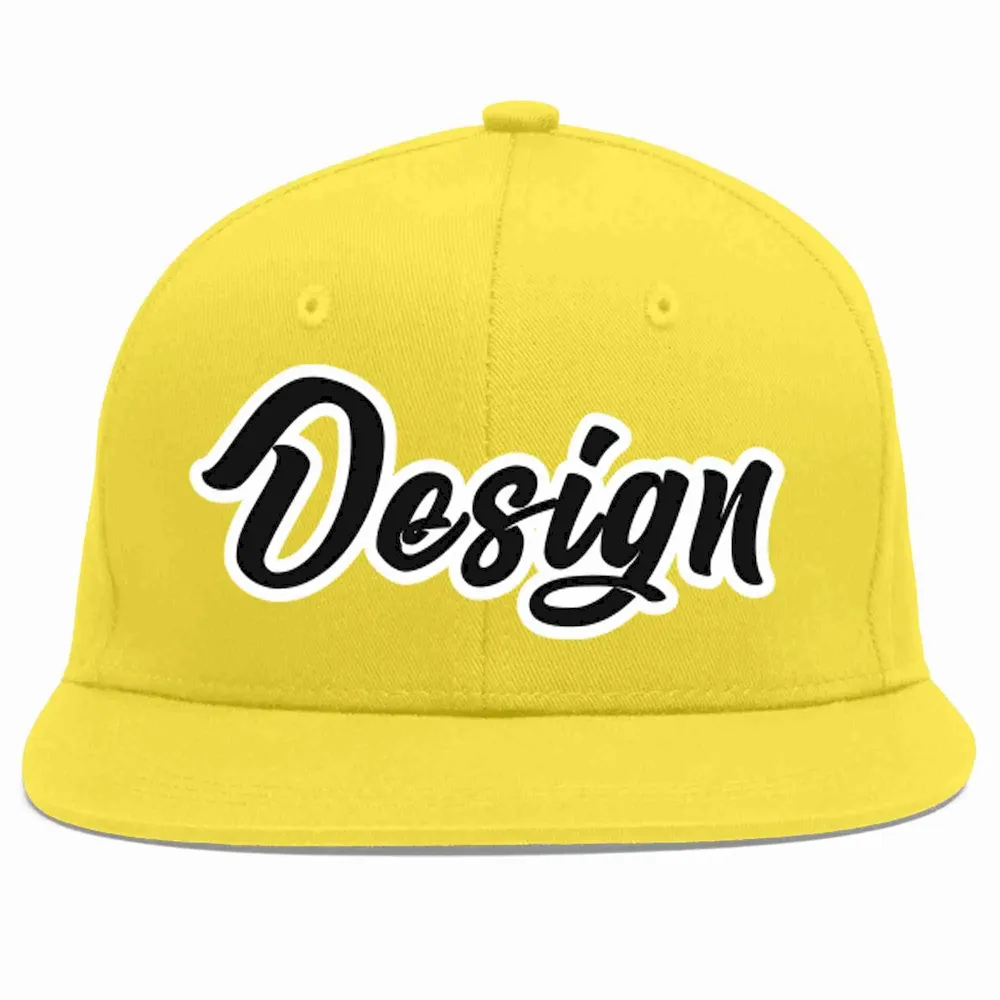 Custom Light Gold Black-White Flat Eaves Sport Baseball Cap Design for Men/Women/Youth