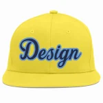Custom Light Gold Navy-Light Blue Flat Eaves Sport Baseball Cap Design for Men/Women/Youth