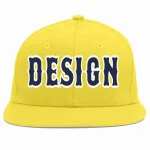 Custom Light Gold Navy-White Flat Eaves Sport Baseball Cap Design for Men/Women/Youth