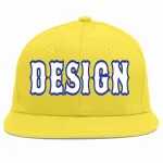 Custom Light Gold White-Royal Flat Eaves Sport Baseball Cap Design for Men/Women/Youth