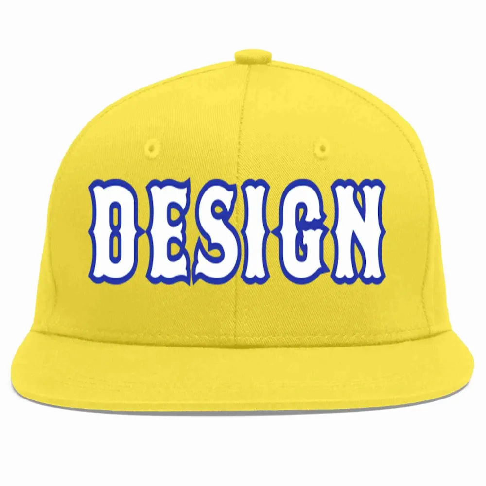 Custom Light Gold White-Royal Flat Eaves Sport Baseball Cap Design for Men/Women/Youth