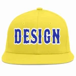 Custom Light Gold Royal-White Flat Eaves Sport Baseball Cap Design for Men/Women/Youth