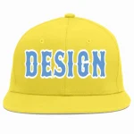 Custom Light Gold Light Blue-White Flat Eaves Sport Baseball Cap Design for Men/Women/Youth