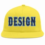 Custom Light Gold Navy-Light Blue Flat Eaves Sport Baseball Cap Design for Men/Women/Youth