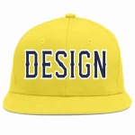 Custom Light Gold Navy-White Flat Eaves Sport Baseball Cap Design for Men/Women/Youth