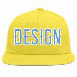 Custom Light Gold Light Blue-White Flat Eaves Sport Baseball Cap Design for Men/Women/Youth