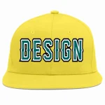 Custom Light Gold Aqua-White Flat Eaves Sport Baseball Cap Design for Men/Women/Youth