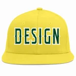 Custom Light Gold Green-White Flat Eaves Sport Baseball Cap Design for Men/Women/Youth