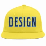 Custom Light Gold Navy-Light Blue Flat Eaves Sport Baseball Cap Design for Men/Women/Youth