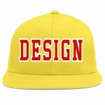 Custom Light Gold Red-White Flat Eaves Sport Baseball Cap Design for Men/Women/Youth
