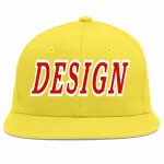 Custom Light Gold Red-White Flat Eaves Sport Baseball Cap Design for Men/Women/Youth