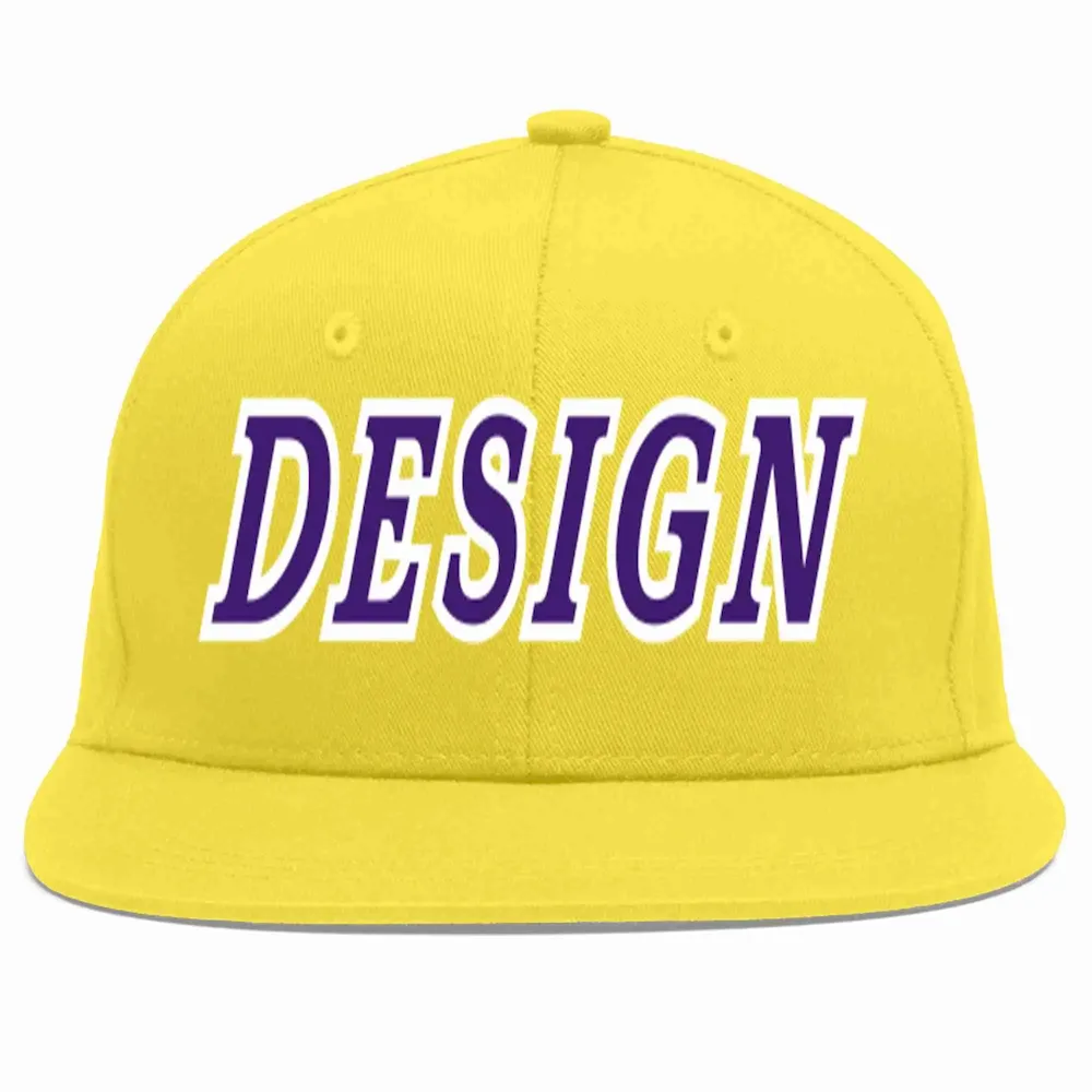 Custom Light Gold purple-White Flat Eaves Sport Baseball Cap Design for Men/Women/Youth
