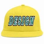 Custom Light Gold Aqua-White Flat Eaves Sport Baseball Cap Design for Men/Women/Youth