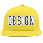 Custom Light Gold Royal-White Flat Eaves Sport Baseball Cap Design for Men/Women/Youth