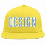 Custom Light Gold Light Blue-White Flat Eaves Sport Baseball Cap Design for Men/Women/Youth