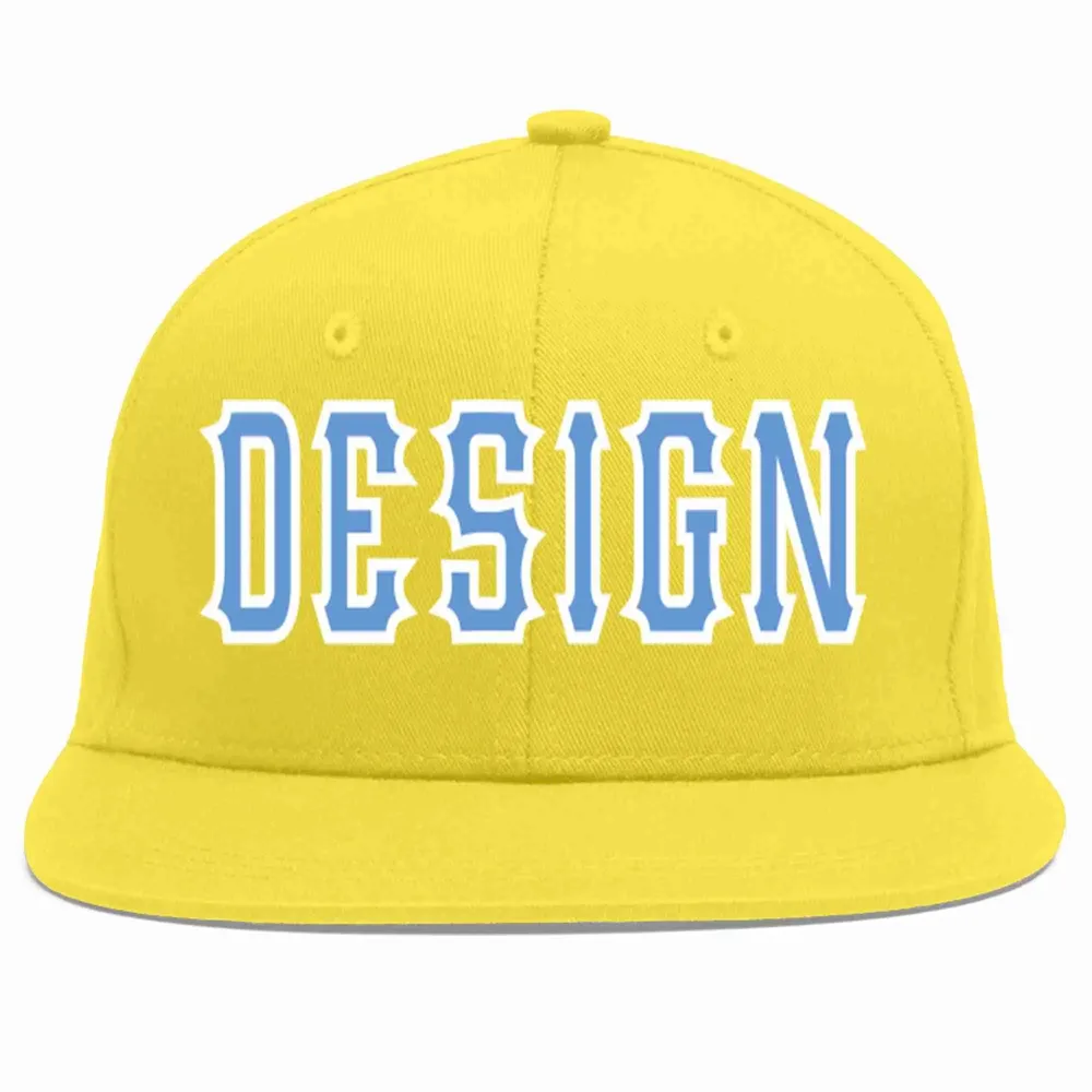 Custom Light Gold Light Blue-White Flat Eaves Sport Baseball Cap Design for Men/Women/Youth