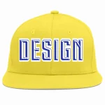 Custom Light Gold Royal-White Flat Eaves Sport Baseball Cap Design for Men/Women/Youth